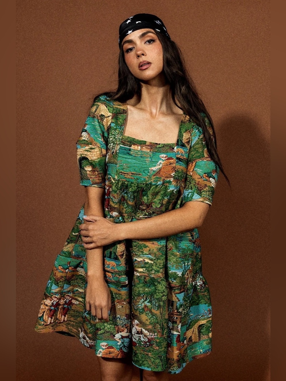 Estate Sale Jacquard Babydoll Dress in Grass is Greener in XL